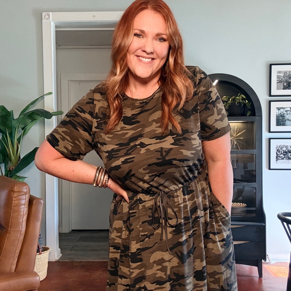 BloomChic Camo Midi Dress in Olive and Black